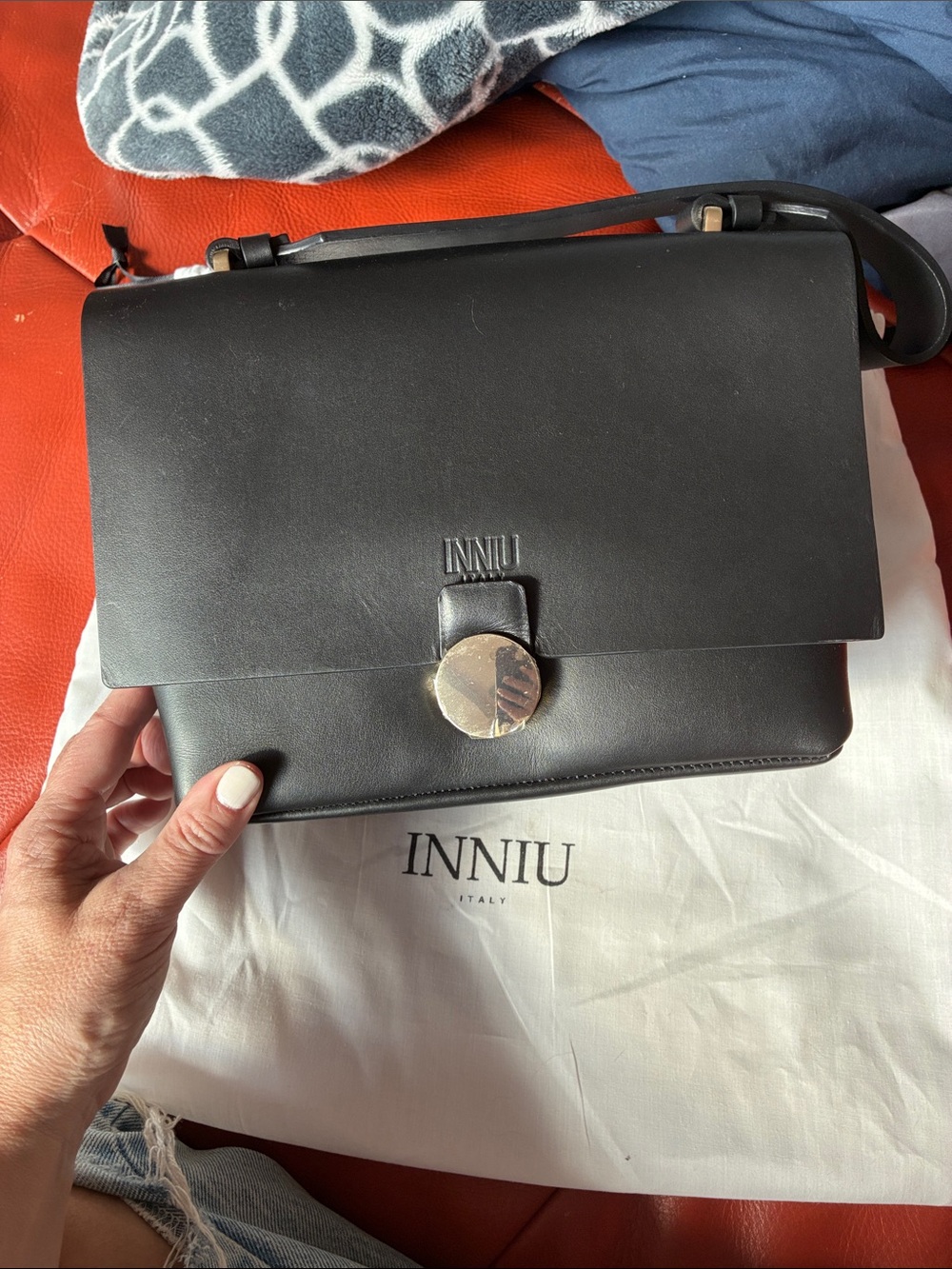 Black Leather Shoulder Bag - Made in Italy